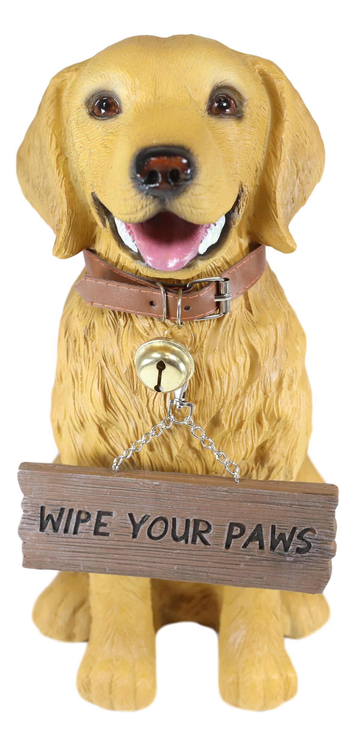 Ebros Large Golden Retriever Puppy  Decor Statue With Jingle Collar Greeting Sign - Ebros Gift