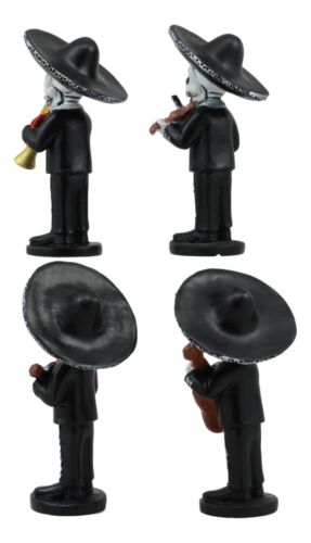 Ebros 4"Tall Fiesta Squad Day Of The Dead Skeleton Mariachi Band Statue Set of 4 Violin Guitarron Guitar And Trumpet Player Dias De Muertos Figurine Decor Set Or As Wedding Cake Toppers