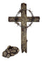 Large Rustic Western Barbed Wire Crown Faux Wood Cross On Rocks Desktop Plaque