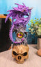 Ebros Purple Midnight Dragon Perching On Cranium Alien Skull W/ Gemstone Statue
