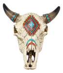 Ebros Southwest Western Steer Bull Cow Skull with Turquoise Diamond Design Jewelry Box Figurine Accent 10.5" Long DOD Day of The Dead Macabre Skulls Trinkets Keys Knick Knacks Coins Storage Container