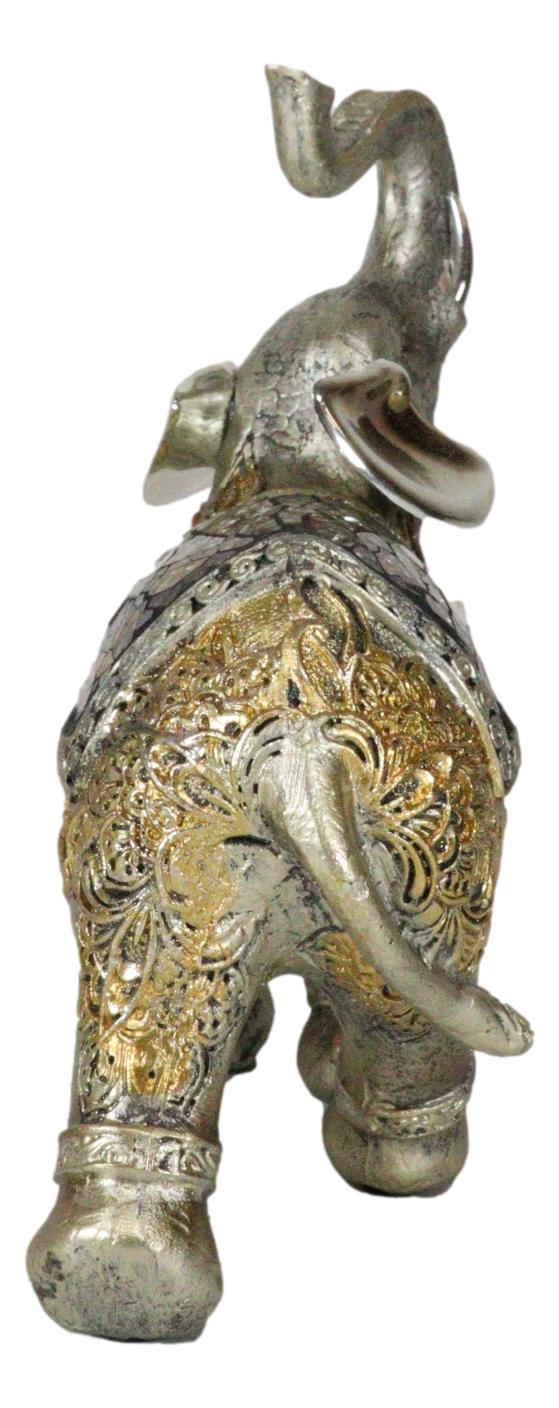 Ebros Bejeweled Mosaic Right Facing Feng Shui Elephant With Trunk Up Statue 6"H