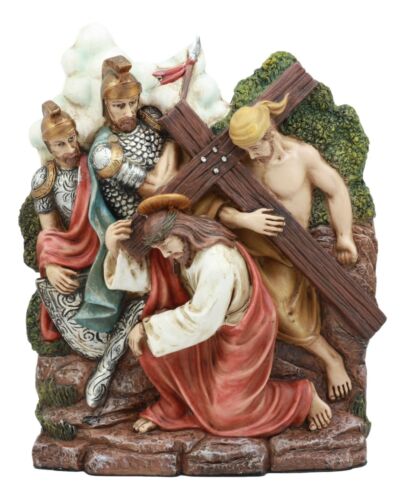 Ebros Christian Catholic Stations of The Cross Statue Or Wall Plaque Way of The Sorrows Via Crucis Jesus Christ Path to Calvary Crucifixion Decor Figurine (Station 7 Jesus Falls The Second Time)