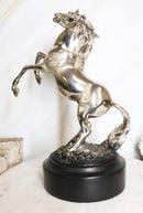 Western Black Beauty Prancing Horse Stallion Silver Resin Figurine With Base