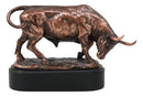 Wall Street Charging Bull Bronze Electroplated Resin Statue With Pedestal Base