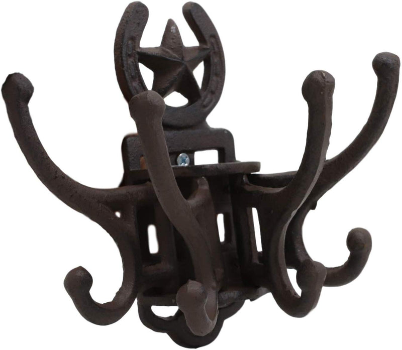 Ebros Cast Iron Western Star Horseshoe Free Spinning Swivel Wall Hanger Hooks