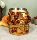 Golden Steampunk Detective Skull Coffee Mug Mechanical Gearwork Pipeline Design