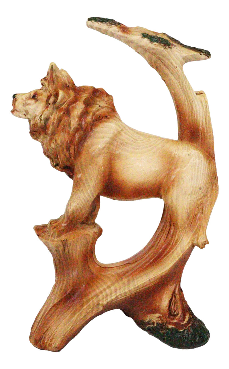 Safari Apex Predator Big Cat Lion King Faux Wood Cutout Carving Resin Figurine