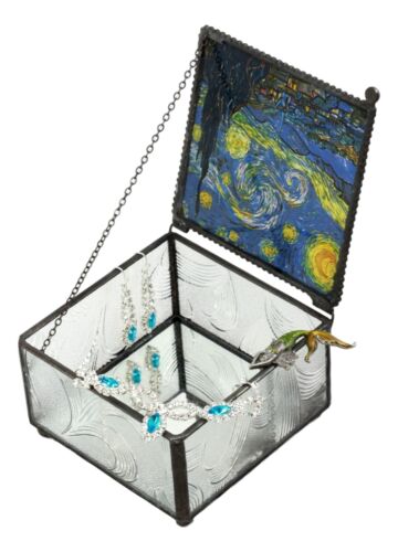 Ebros Van Gogh Starry Night Stained Glass Decorative Box 4"X4" Museum Art