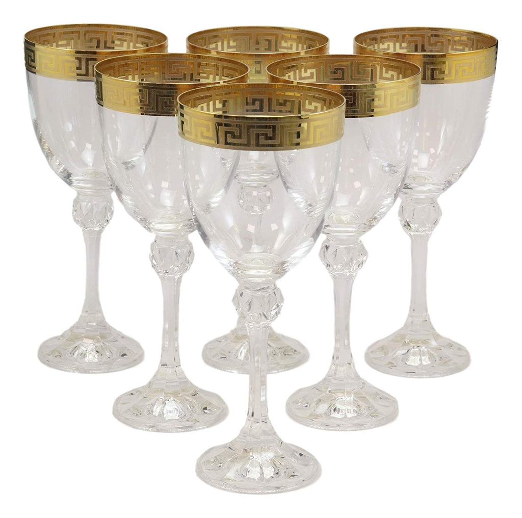 Vintage Greek key detailed white wine glasses gold trim Italy never be –  The House of Hanbury