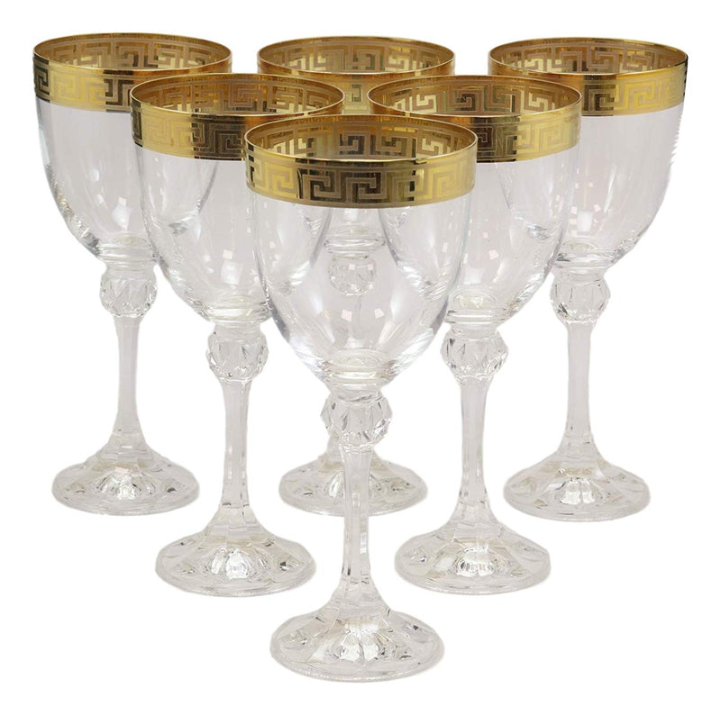 6 (8 oz) Gold Greek Key Wine Glass Set – Natality Kitchen and Gifts