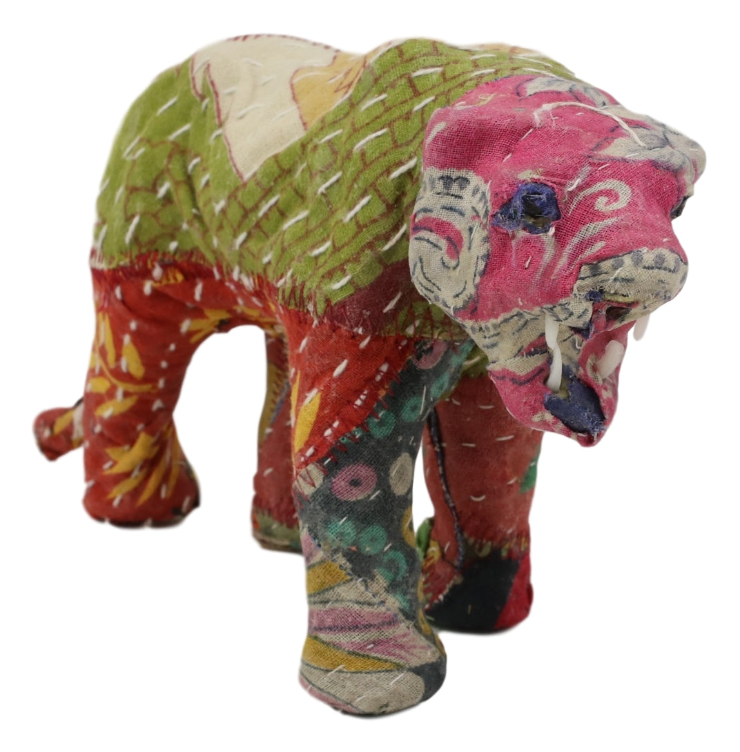 Jungle Bengal Tiger Hand Crafted Paper Mache In Colorful Sari Fabric Figurine