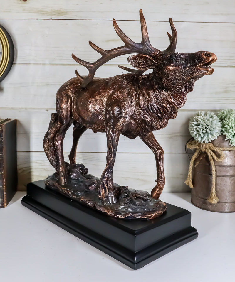 Large Wapiti Bull Elk Deer Rustic Bronze Plated Finish Statue With Trophy Base
