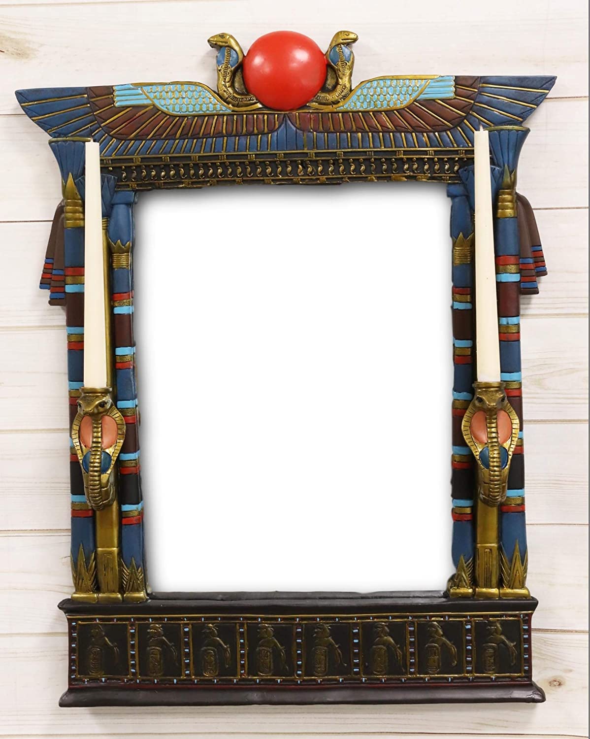 Ebros Egyptian Cobras with Isis and Ra Wall Mirror with 2 Candle Holders Plaque