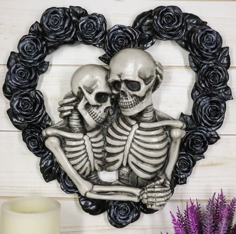Ebros Our Love is Eternal Skeleton Lovers on Black Rose Wreath Wall Sculpture