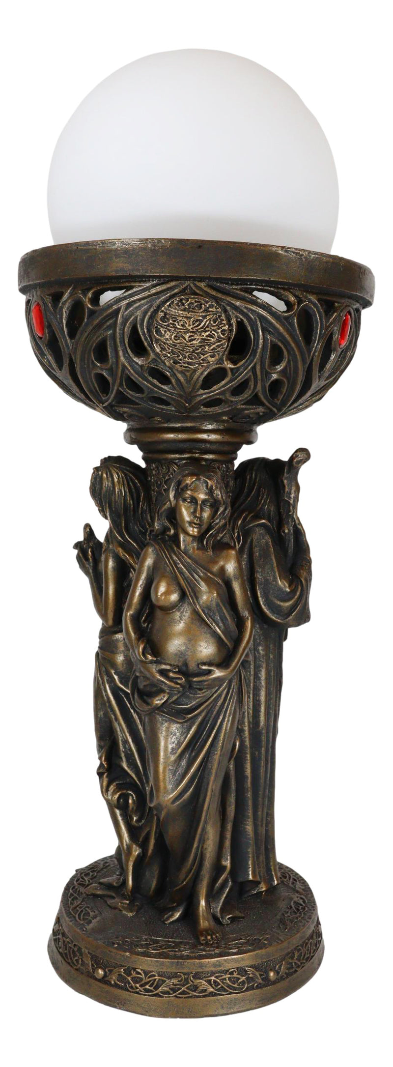 Triple Goddess Maiden Mother Crone Triune Oracle Sculptural Globe Table Lamp