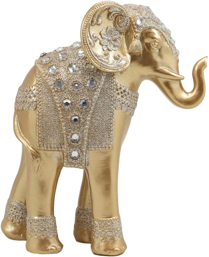 Ebros Feng Shui Royal Gold Ornate Design With Crystals And Glitters Elephant Statue