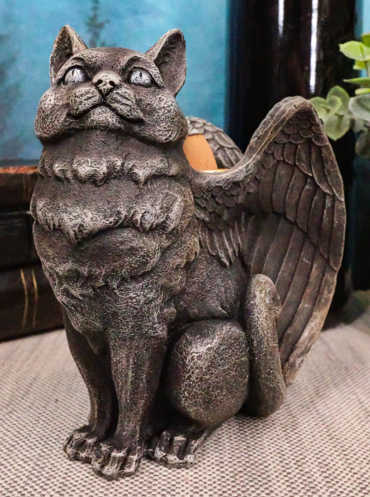 Ebros Gothic Angel Winged Cat Gargoyle Candle Holder Statue - Ebros Gift