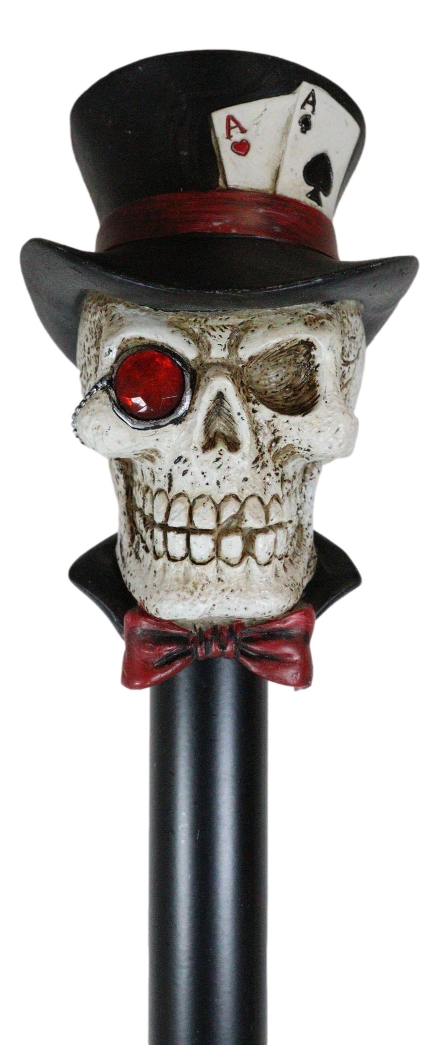 Ebros Poker Skull with Top Hat of Aces Decorative Prop Cosplay Walking Cane
