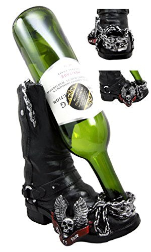 Ebros Gift Chained Biker Skull Death Angel Boot Wine Holder Figurine 8.5"H