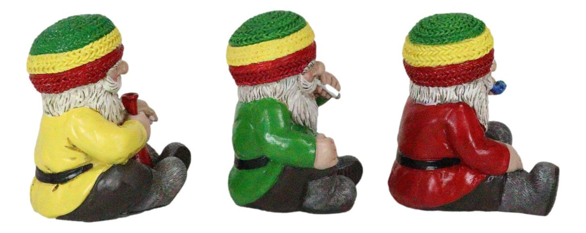 Whimsical Party All Day All Night Smoking Hippie Rasta Gnomes Figurines Set Of 3