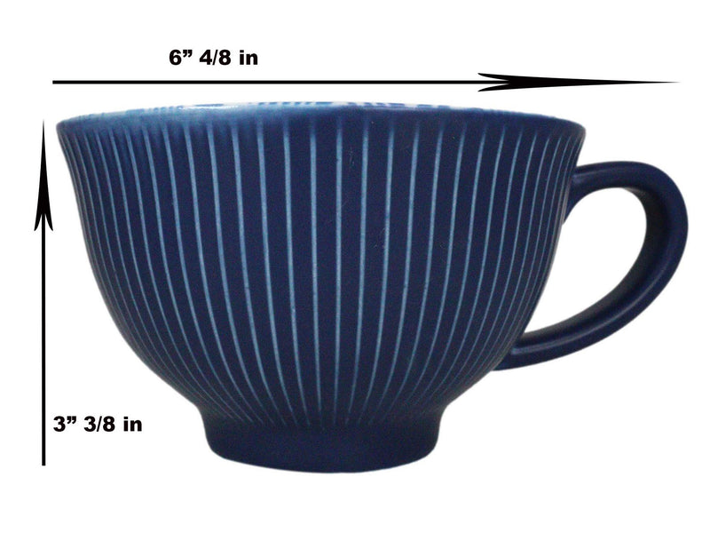 Blue Vintage Victorian Palm Leaves Design Large Porcelain Mug 19oz 5.25"D Set 6