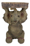 Safari Jungle Baby Calf Elephant Holding Faux Wood Slice Table Stand Figurine