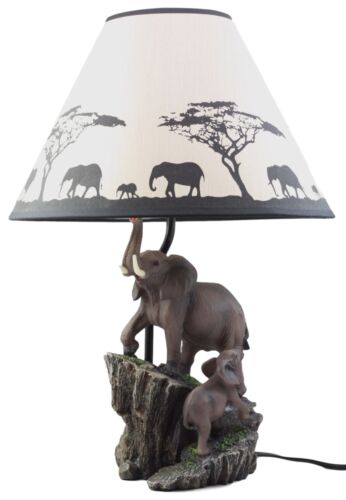 Migration Of The Majestic Elephant Family Safari Desktop Table Lamp Statue Decor - Ebros Gift