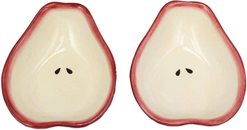 Ebros Ceramic Red Anjou Pear Halves Small 4oz Dipping Saucer Condiment Bowl Set Of 2