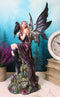 Necromancy Gothic Black Fairy With Raven Crow Sitting On Rock Figurine 15.25"H