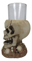 Set Of 4 Grinning Giant Skull With Missing Tooth On Graveyard Shot Glass Shooter