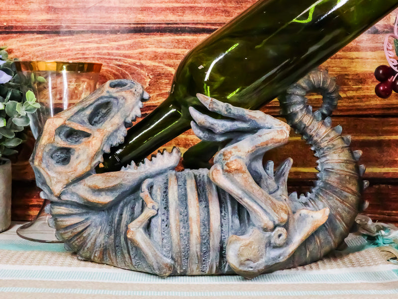 Ebros Dinosaur T-Rex Skeleton Rusted Fossil 11.5" Long Wine Bottle Holder Caddy