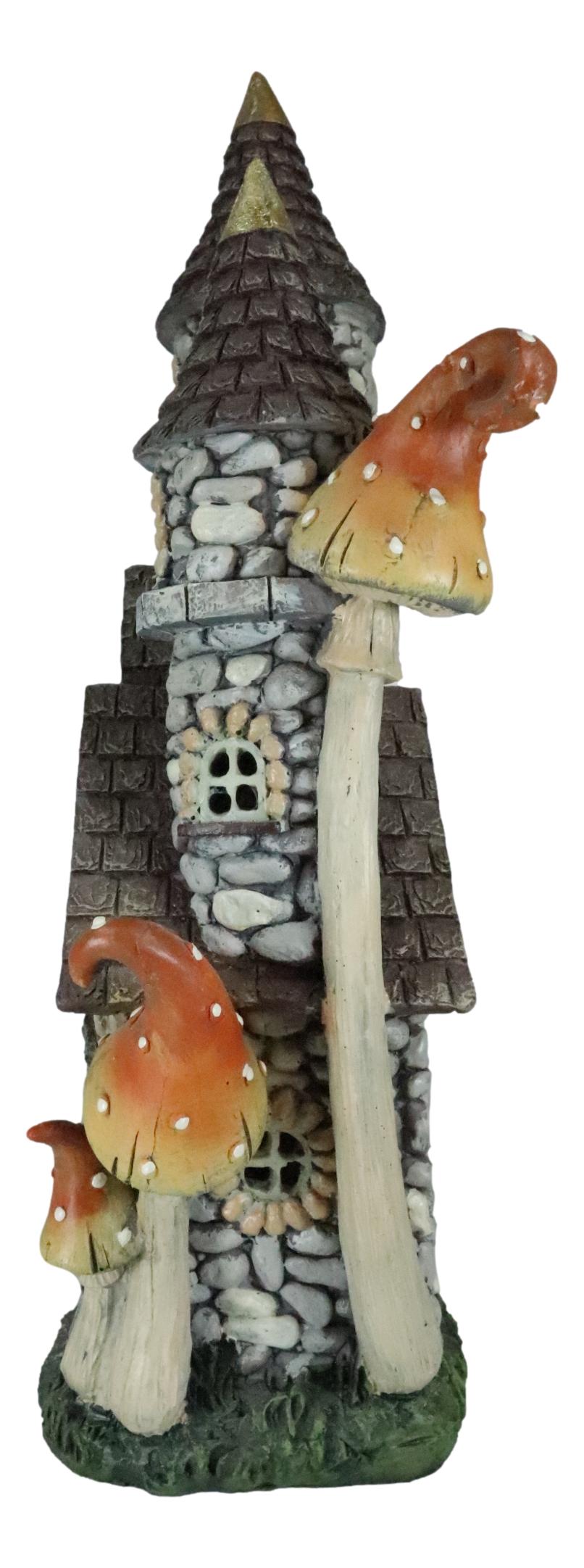 Fairy Garden LED Light Up Castle Stone House With Tall Tower Roofs Figurine - Ebros Gift