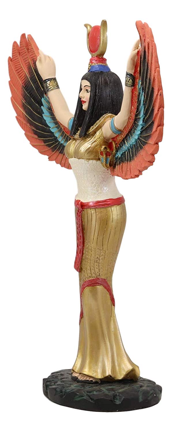 Ebros Gift Colorful Egyptian Goddess Isis Ra with Open Wings On Gold Robe Statue 12" Tall Deity of Motherhood Magic Wisdom and Nature Home Decorative Sculpture