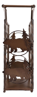 Cast Iron Western Rustic Black Bear Pine Trees Toilet Paper Holder Stand Station