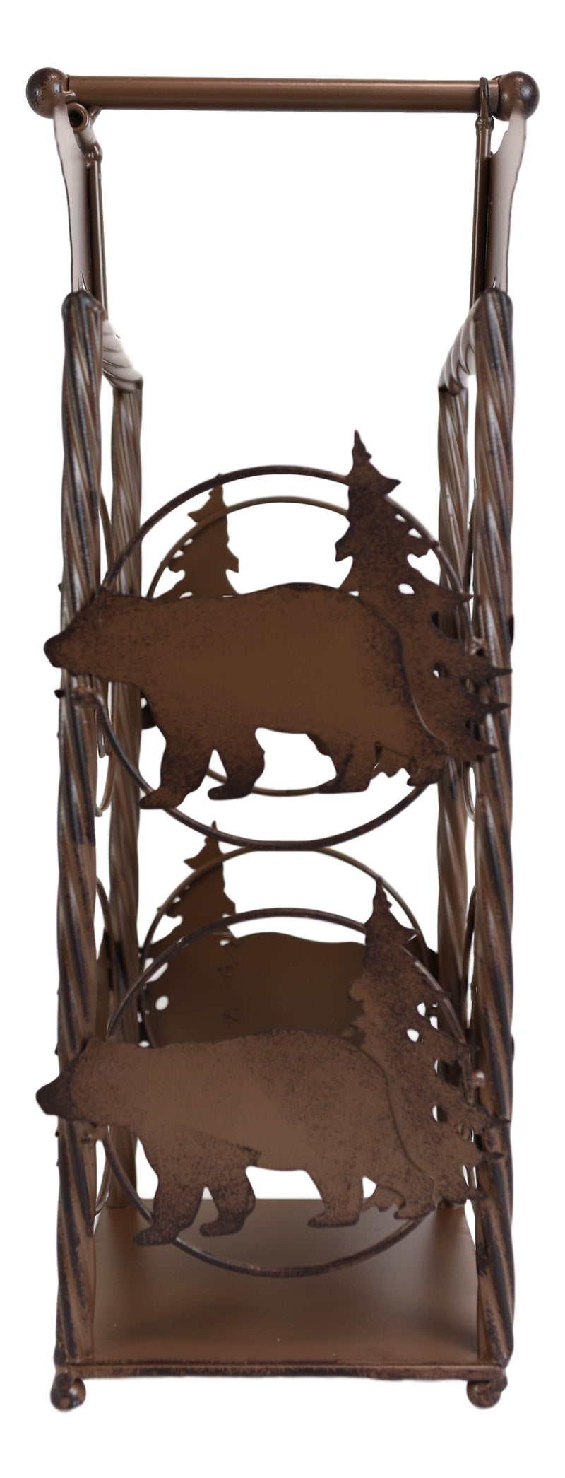 Cast Iron Western Rustic Black Bear Pine Trees Toilet Paper Holder Stand Station