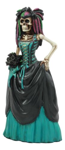 Day of The Dead Gothic Skeleton Bride In Evening Gown Statue Love Never Dies