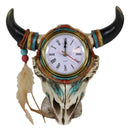 Southwestern Indian Dreamcatcher Feathers Steer Cow Skull Desktop Table Clock