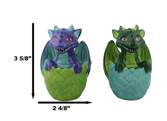 Green And Blue Dragon Hatchlings In Half Cracked Eggs Salt Pepper Shakers Set - Ebros Gift