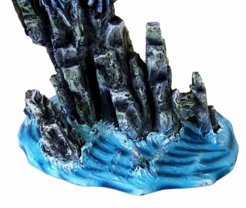 Large 18" Tall Typhoon Blue Dragon Perching On Sea Cliff Rocks Decorative Statue