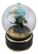 Aqua Blue Dragon On Rock Pillar Musical Air Powered Glitter Globe With LED Light