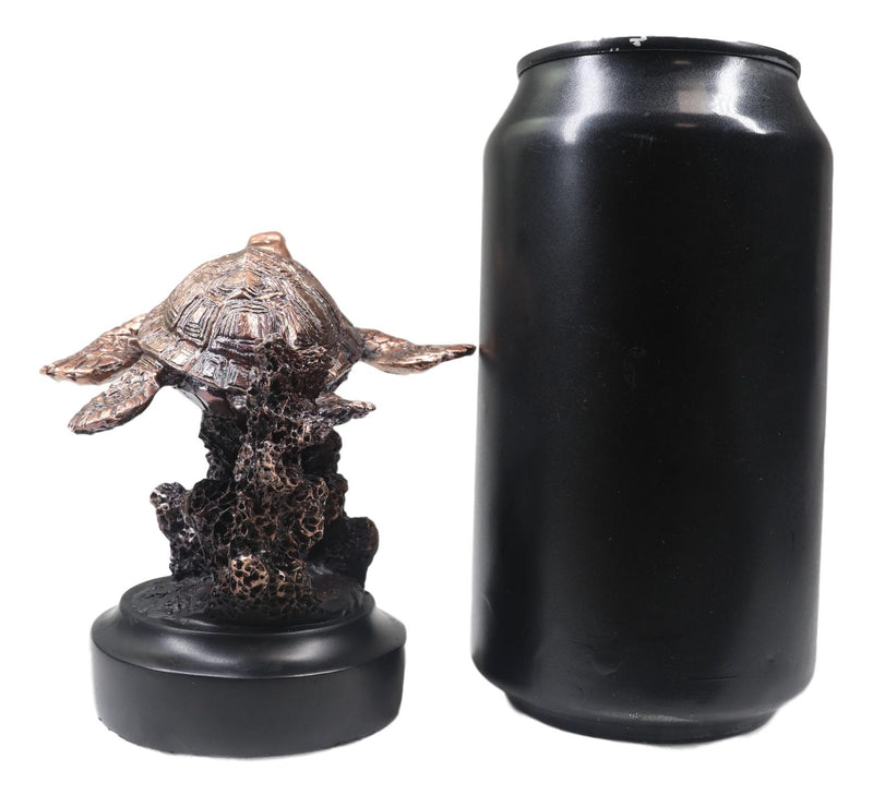 Marine Sea Turtle Swimming By Coral Reef Electroplated Bronze Resin Figurine