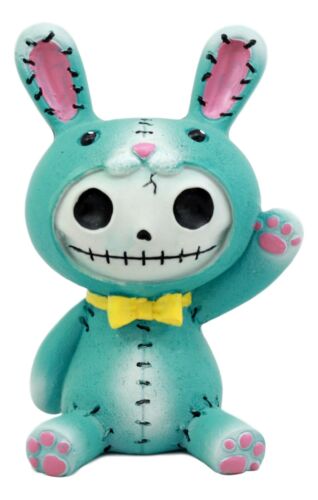 Larger Furrybones Blue Bunny Rabbit Figurine 4"H Bun Bun Hooded Skeleton Monster