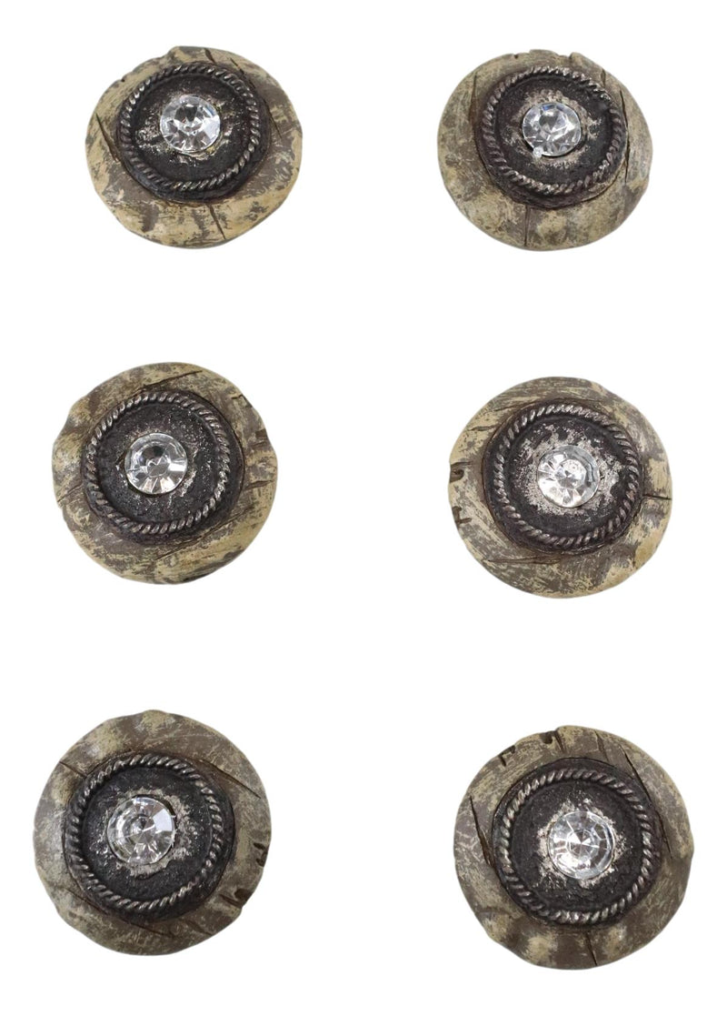 Set Of 6 Western Rustic Faux Wood Rhinestone Crystal Cabinet Door Pull Knobs