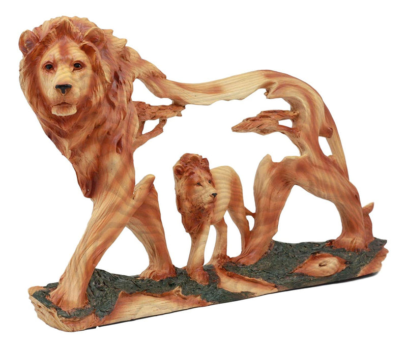 Ebros Large Faux Wood Majestic African Savannah Pride Lion Scene Sculpture