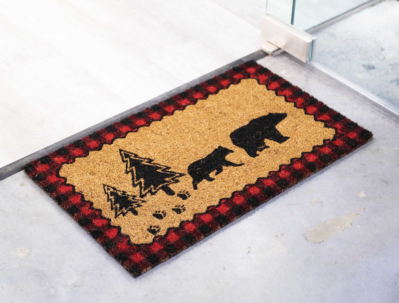 Black Bears On Pine Forest Trail Coir Coconut Fiber Floor Mat Doormat 29"X17"