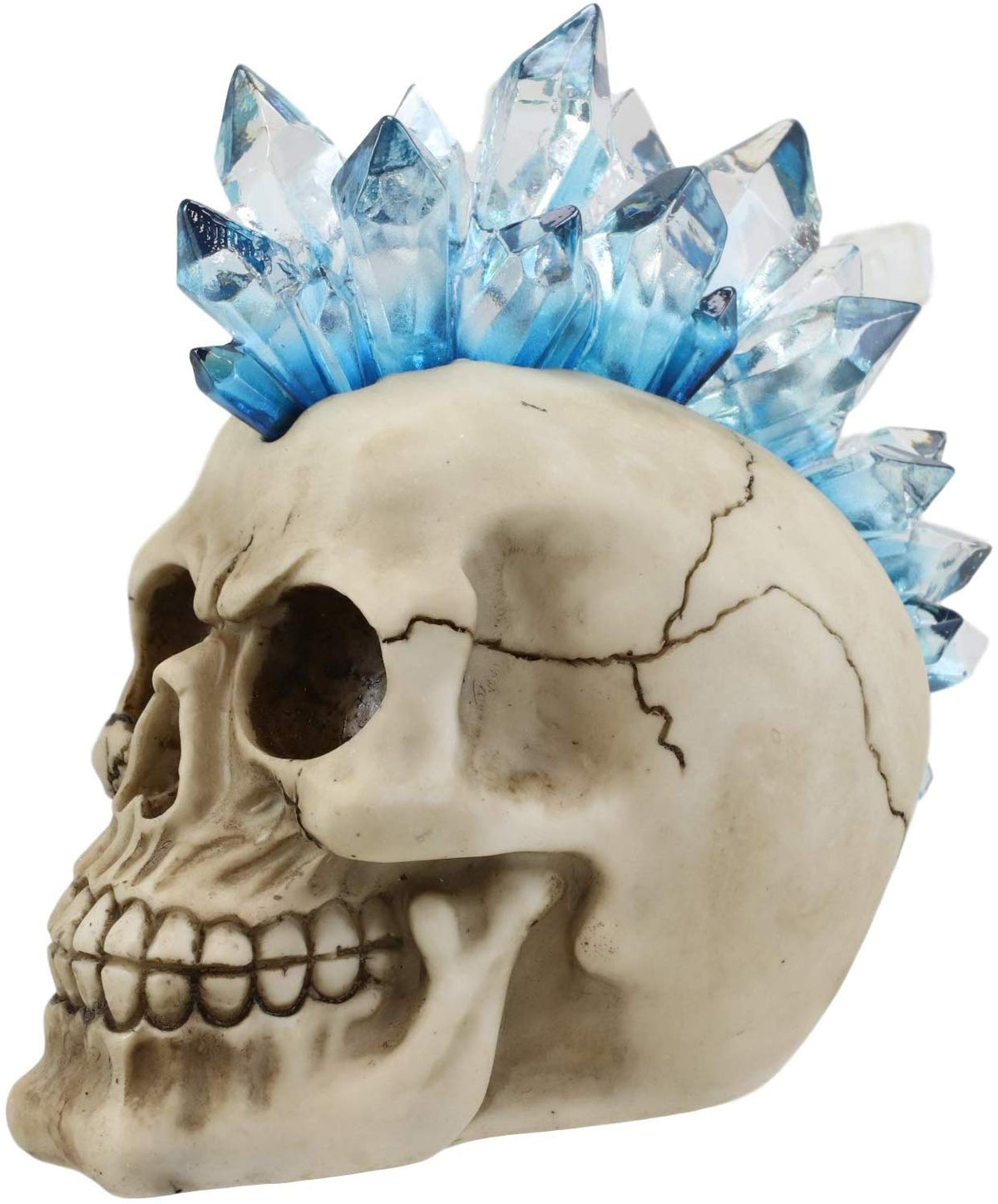 Ebros Colorful LED Light Mohawk Crystal Hair Cranium Skull Figurine 7" Long