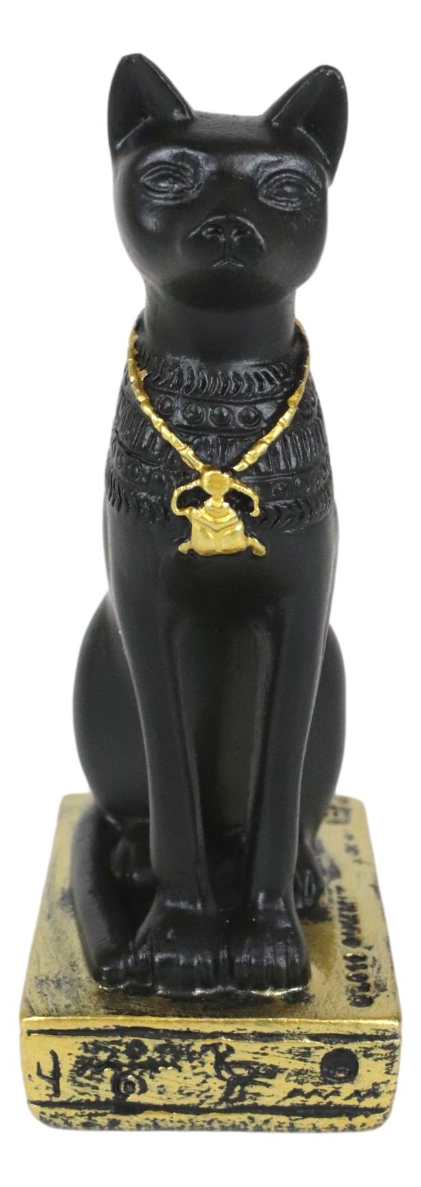 Ebros Egyptian Goddess Of Home Protection Bastet Cat With Scarab Necklace Figurine 3"H