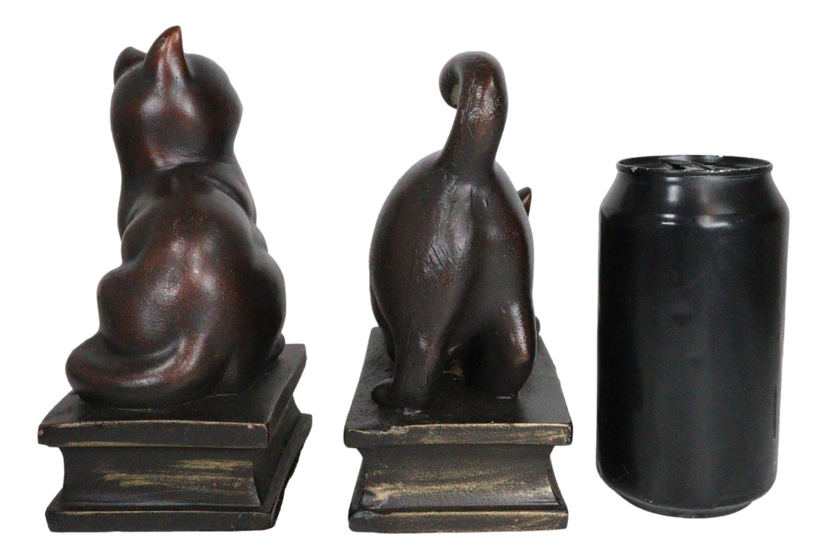 Sitting And Crouching Feline Cat Resin Bookends 7" Tall Abstract Cat Statue Set