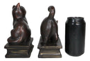 Sitting And Crouching Feline Cat Resin Bookends 7" Tall Abstract Cat Statue Set